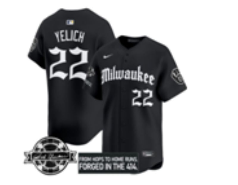 Men Nike Milwaukee Brewers #22 Yelich black MLB 2025 jersey 01